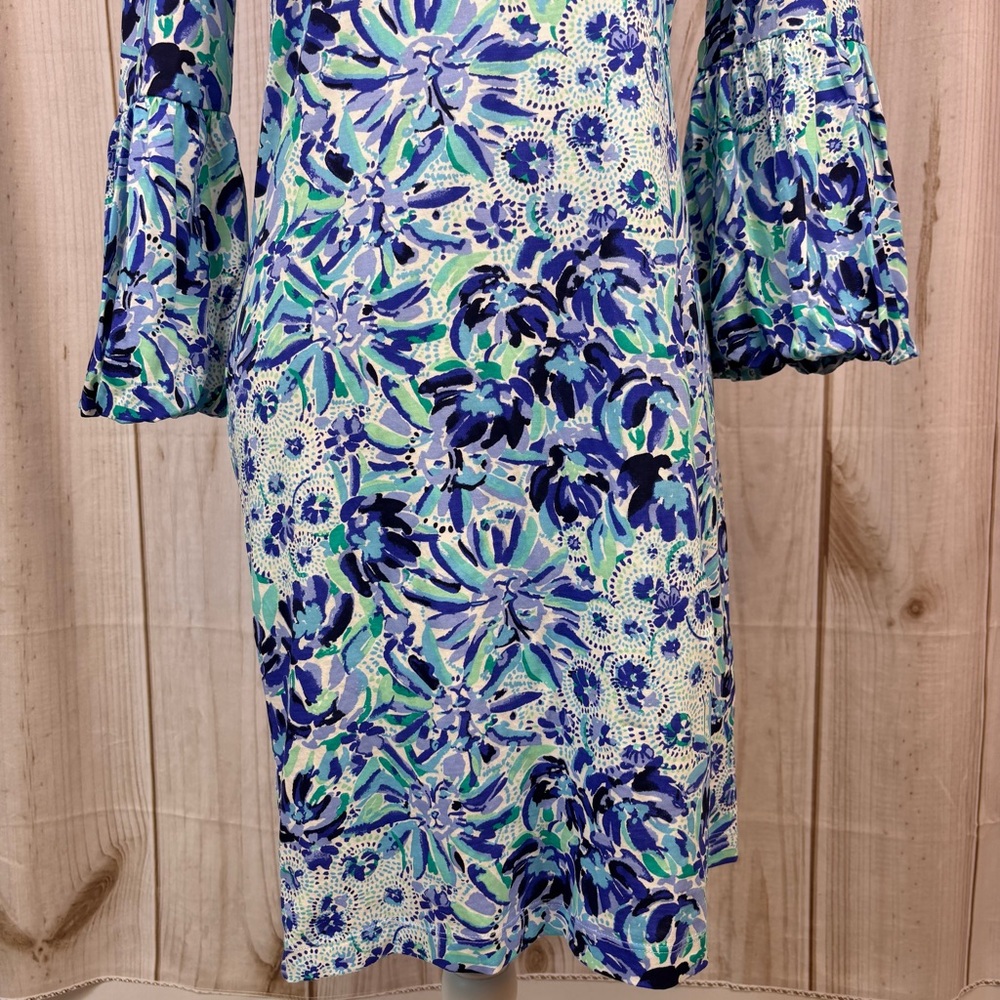 Lilly Pulitzer Carlile Sheath Dress Bell Sleeve Iris Blue High Maintenance Sz Sm - Picture 5 of 16